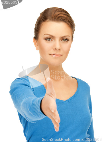 Image of woman with an open hand ready for handshake