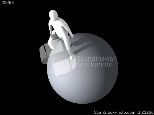 Image of 3D person walking around a sphere.