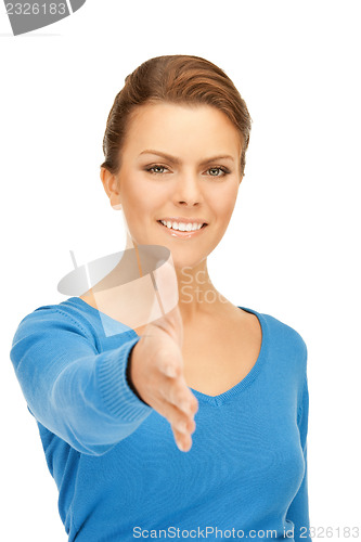 Image of woman with an open hand ready for handshake