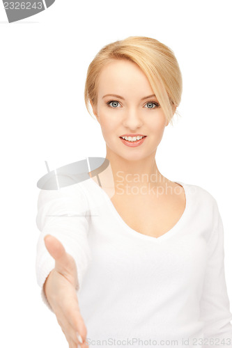 Image of woman with an open hand ready for handshake