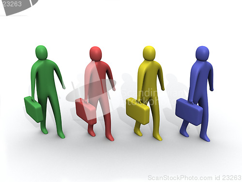 Image of 3d multicolored people holding briefcases.