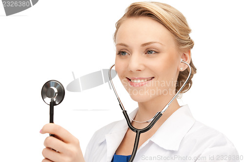 Image of attractive female doctor with stethoscope