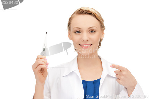 Image of attractive female doctor with thermometer