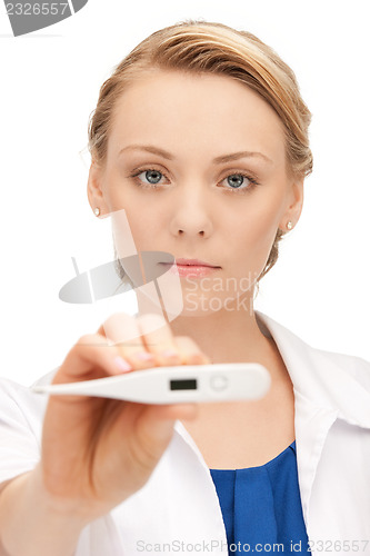 Image of attractive female doctor with thermometer