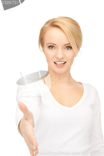 Image of woman with an open hand ready for handshake