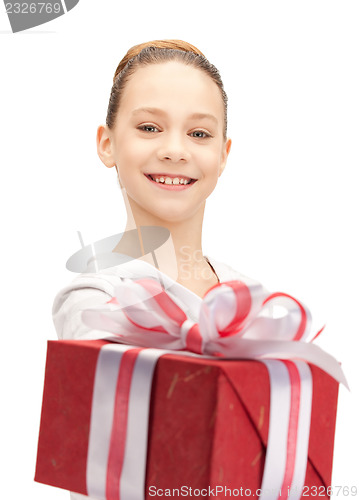 Image of happy teenage girl with gift box