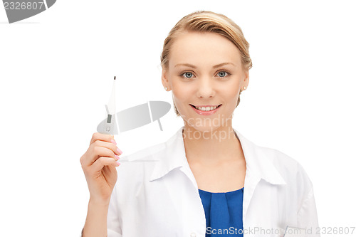 Image of attractive female doctor with thermometer