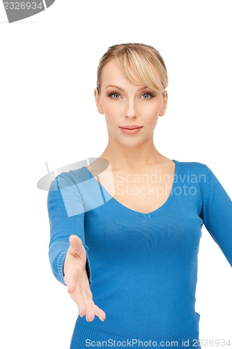 Image of woman with an open hand ready for handshake