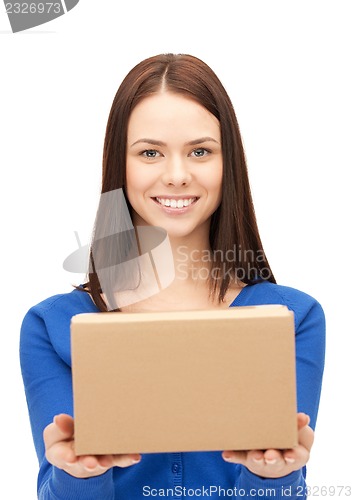 Image of attractive businesswoman with cardboard box