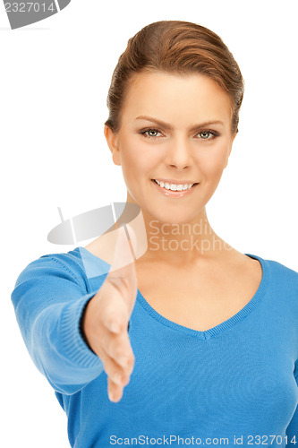 Image of woman with an open hand ready for handshake