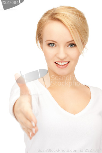 Image of woman with an open hand ready for handshake