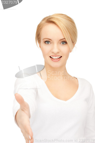 Image of woman with an open hand ready for handshake