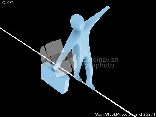 Image of 3d person walking on a rope holding a briefcase.