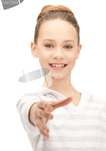 Image of teenage girl with an open hand ready for handshake
