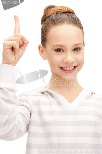 Image of teenage girl with her finger up