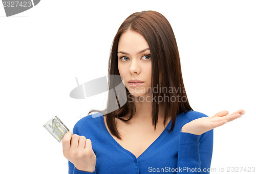 Image of unhappy woman with euro cash money