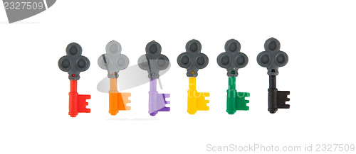 Image of Six small keys, each with a different color