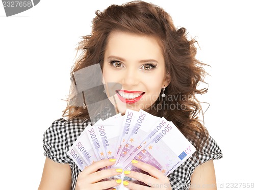 Image of lovely woman with euro cash money