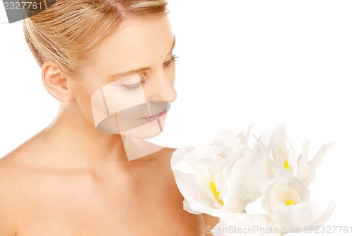 Image of beautiful woman with madonna lily