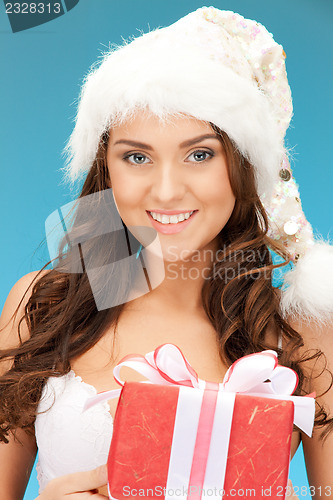 Image of santa helper girl with gift box