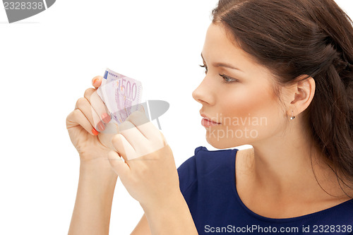 Image of lovely woman with euro cash money