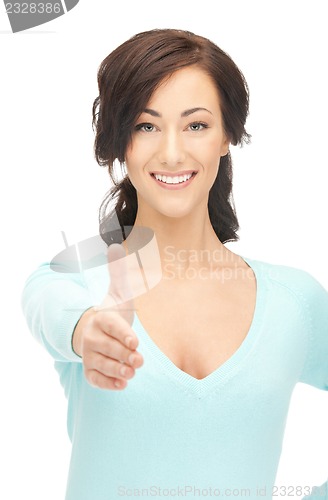 Image of woman with an open hand ready for handshake