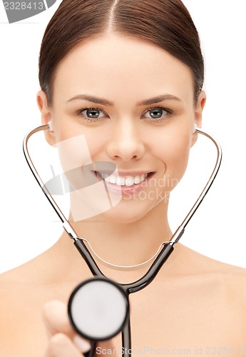 Image of attractive female doctor with stethoscope