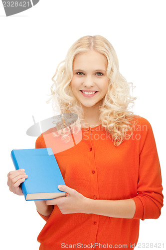 Image of happy and smiling woman with book
