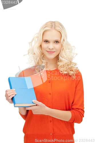 Image of happy and smiling woman with book