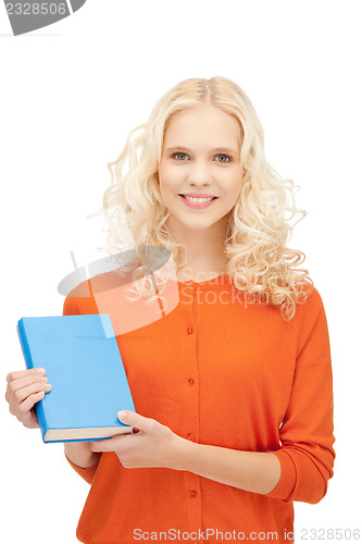 Image of happy and smiling woman with book