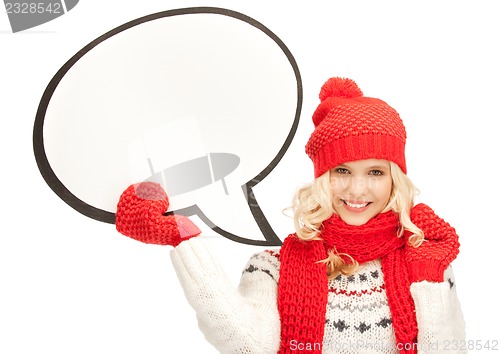 Image of smiling woman with blank text bubble