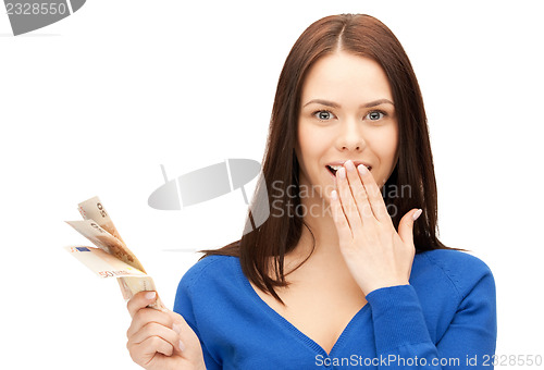 Image of lovely woman with euro cash money