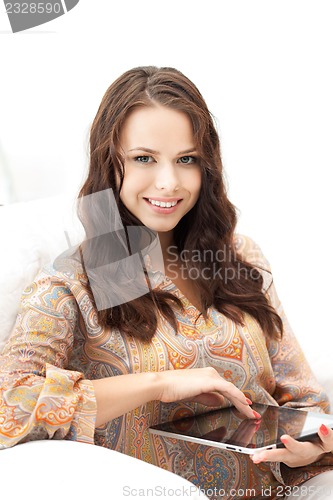 Image of happy woman with tablet pc computer