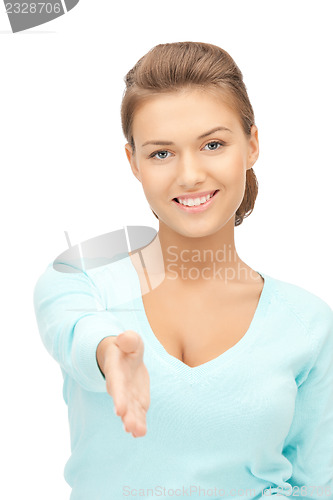 Image of woman with an open hand ready for handshake