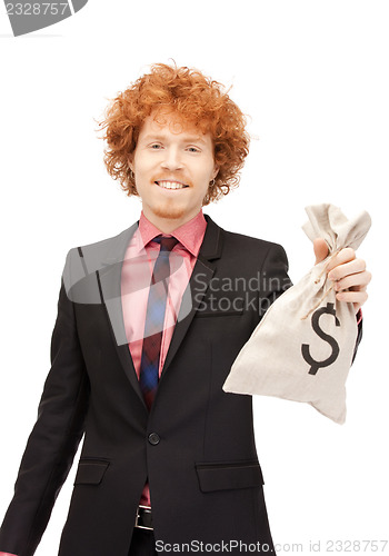 Image of man with dollar signed bag