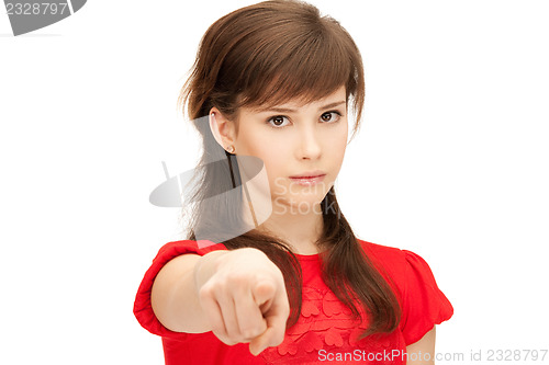 Image of teenage girl pointing her finger