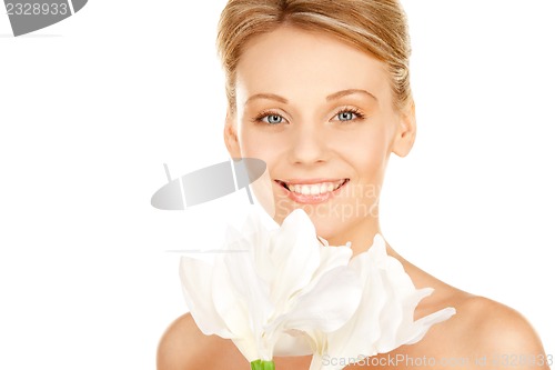 Image of beautiful woman with madonna lily