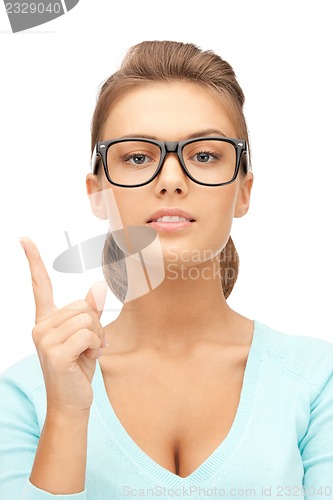 Image of woman with her finger up