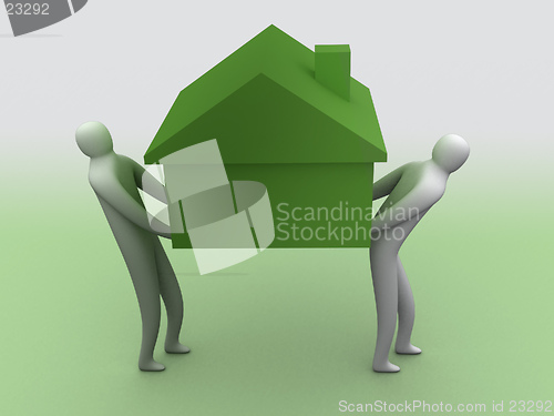 Image of 3d people carrying a house
