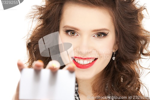 Image of woman with business card