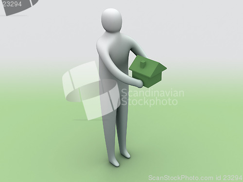 Image of 3d person holding a house.