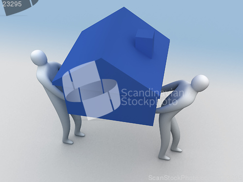 Image of 3d people carrying a house.