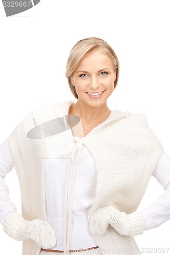 Image of beautiful woman in white sweater