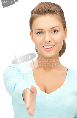 Image of woman with an open hand ready for handshake