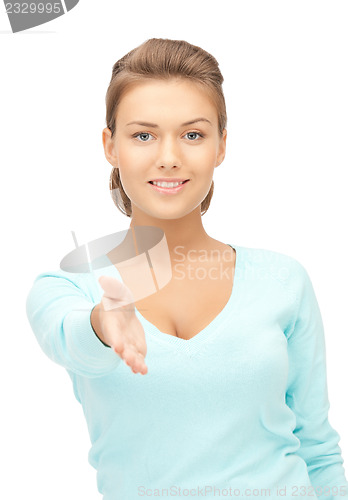 Image of woman with an open hand ready for handshake