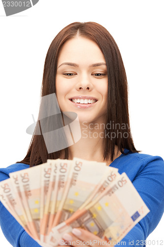 Image of lovely woman with euro cash money