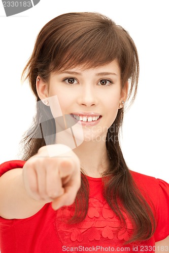 Image of teenage girl pointing her finger