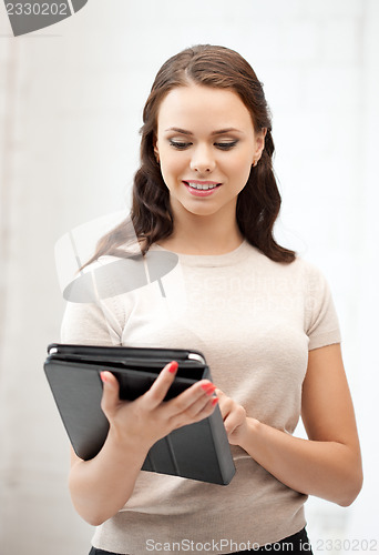 Image of happy woman with tablet pc computer