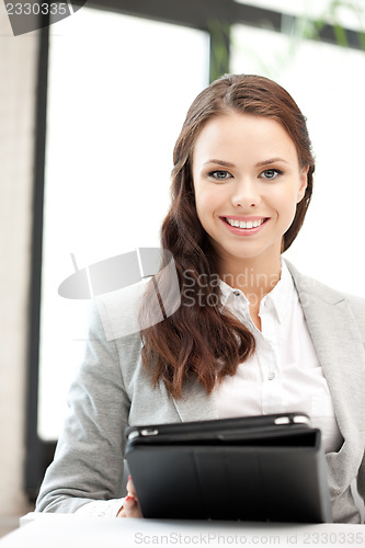 Image of happy woman with tablet pc computer