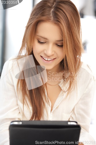 Image of happy woman with tablet pc computer